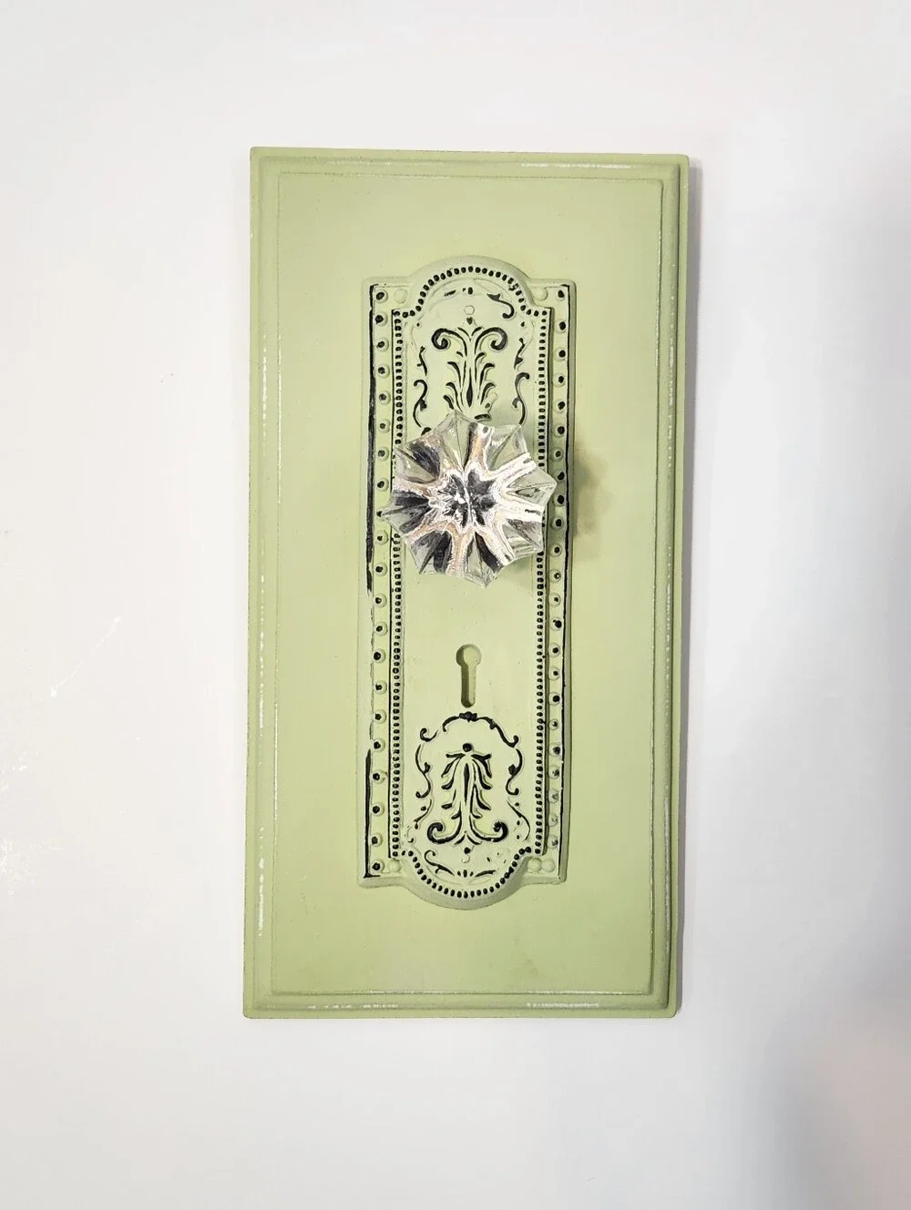 Decorative Green Wood Wall Hook with Crystal  Knob Shabby Chic New 5x9.5